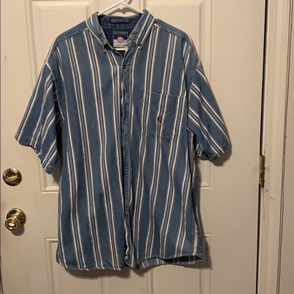 Men’s blue stripped button down shirt